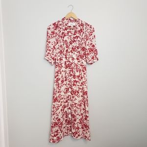 ba&sh Red Floral Print Midi Dress